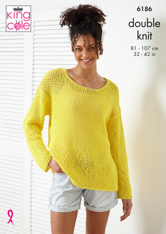 King Cole Knitting Pattern Sweater & Tank Top Knitted in Bamboo Cotton DK 6186