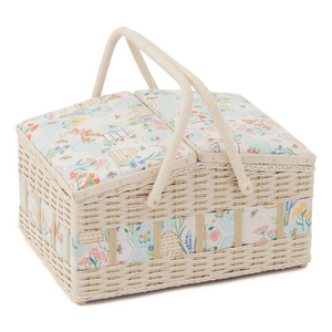 HobbyGift Classic Twin Lid Wicker Sewing Box - Sewing Bee Design