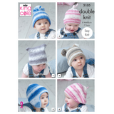 King Cole Knitting Pattern Hats Knitted in Cottonsoft Baby Crush DK 5105