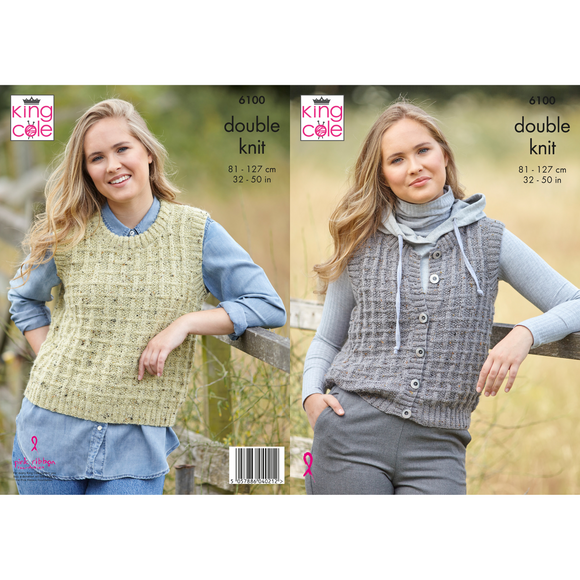 King Cole Knitting Pattern Tank & Waistcoat Knitted in Homespun DK 6100