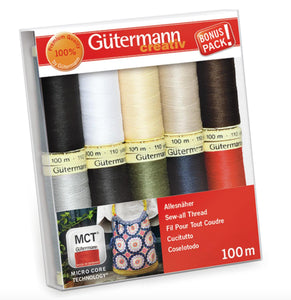 Gutermann Sew All Thread Set - 10x 100m Reels Mix Colours - Classic Basics