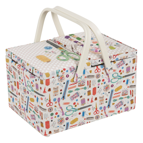 HobbyGift Sewing Box (L): Twin Lid: Appliqué and Embroidered: Haby Notions