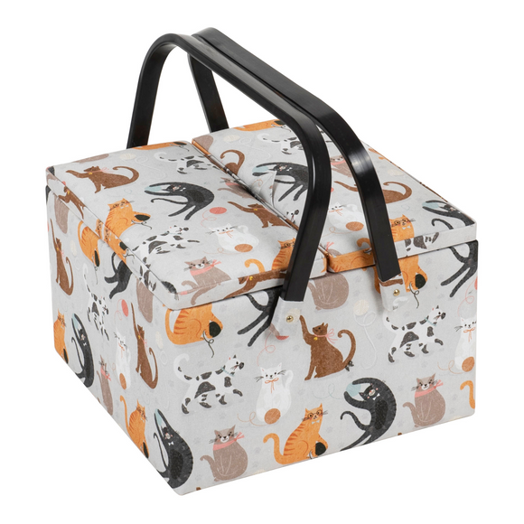 HobbyGift Sewing Box (L): Twin Lid: Square: Cats