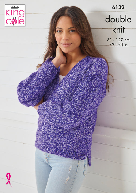 King Cole Knitting Pattern Sweater & Cardigan Knitted in Pricewise Twirly DK 6132