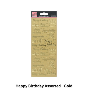 Anitas Outline Stickers - Happy Birthday Assorted