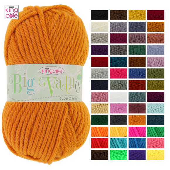 King Cole Big Value Super Chunky Acrylic Wool Yarn Inc Tints 100g