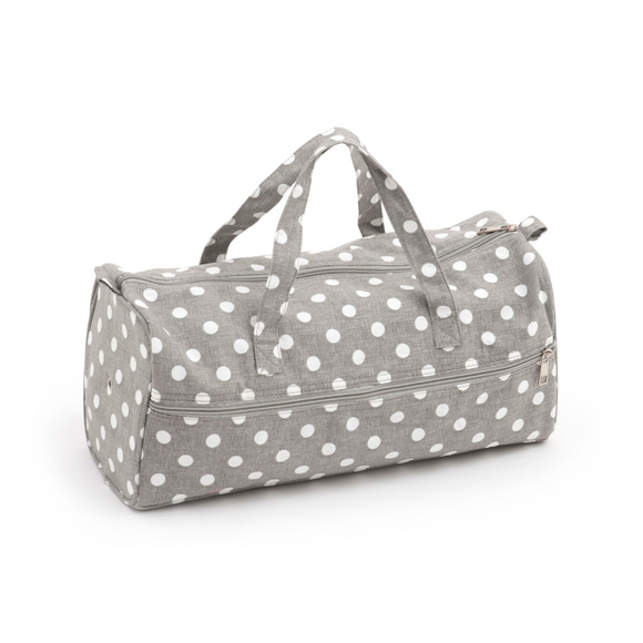 HobbyGift Knitting Bag: Grey Linen Polka Dot