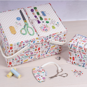 HobbyGift Sewing Box (L): Twin Lid: Appliqué and Embroidered: Haby Notions