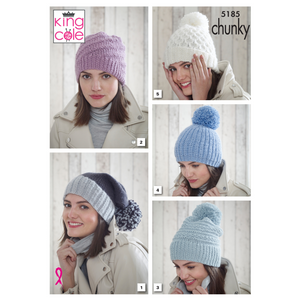 King Cole Knitting Pattern Hats Knitted in Timeless Chunky 5185