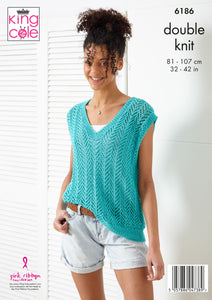 King Cole Knitting Pattern Sweater & Tank Top Knitted in Bamboo Cotton DK 6186