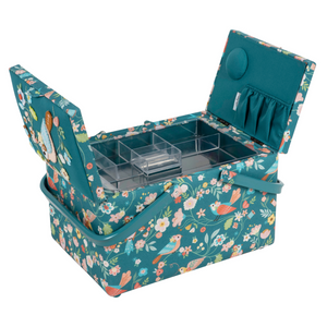 HobbyGift Sewing Box (L): Twin Lid: Appliqué: Bird Aviary