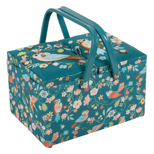 HobbyGift Sewing Box (L): Twin Lid: Appliqué: Bird Aviary