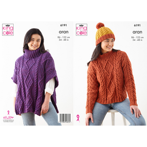 King Cole Knitting Pattern Cape, Sweater and Hat: Knitted in King Cole Big Value Aran 6191