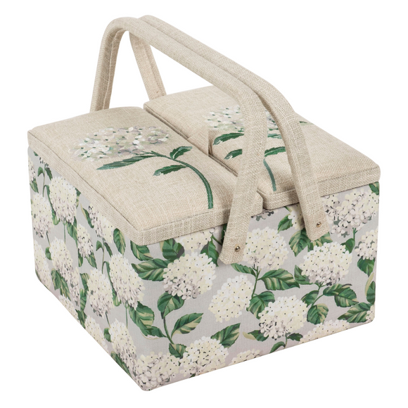 HobbyGift Sewing Box (L): Twin Lid: Square: Hydrangea