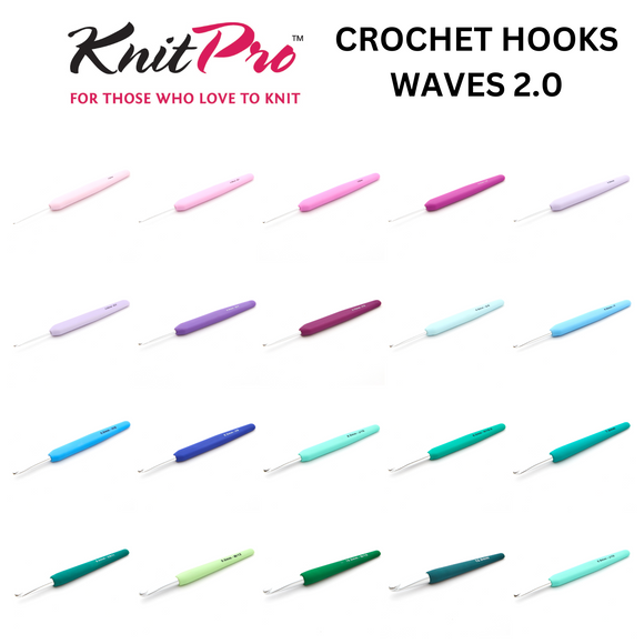 KnitPro WAVES2.0 Soft Touch Ergonomic Crochet Hook - All Sizes 2mm - 12mm Knitting