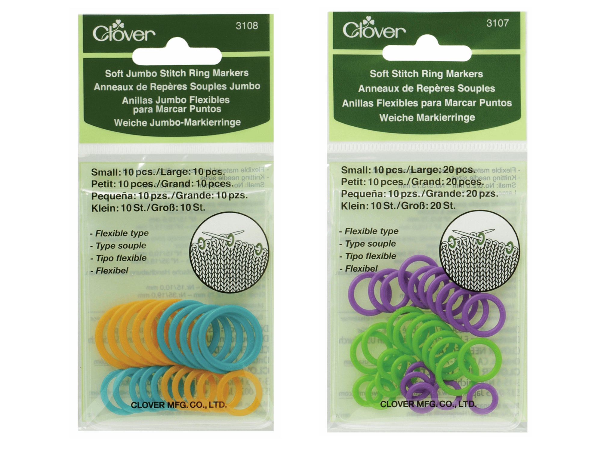 Clover Soft Stitch Ring Markers - 2 Sizes - S/M or L/Jumbo – SewProCrafts  Ltd