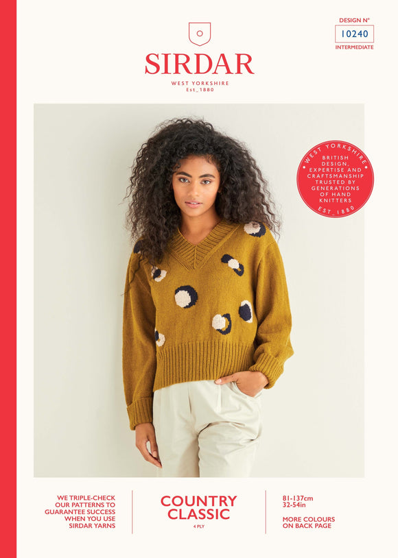 Sirdar Leopard Print V-Neck Sweater in Country Classic 4 Ply (leaflet) 10240