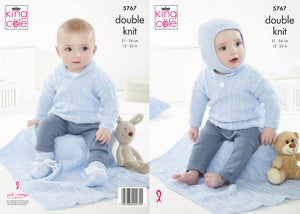 King Cole Knitting Pattern Blanket, Sweaters, Balaclava Helmet & Bootees - DK 5767