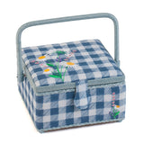 HobbyGift Sewing Box (M): Square: Embroidered Lid: Wild Floral Plaid