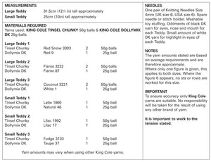 King Cole Knitting Patterns 9107 - Tinsel Teddies Tinsel