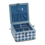 HobbyGift Sewing Box (M): Square: Embroidered Lid: Wild Floral Plaid